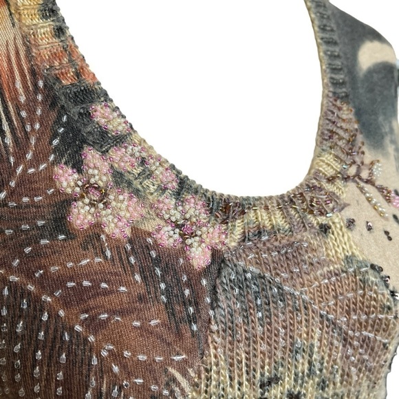 BCBGMazAzria Sequin Floral Animal Print Scoop Sweater. Tan Orange Size S #1284 - Picture 3 of 10